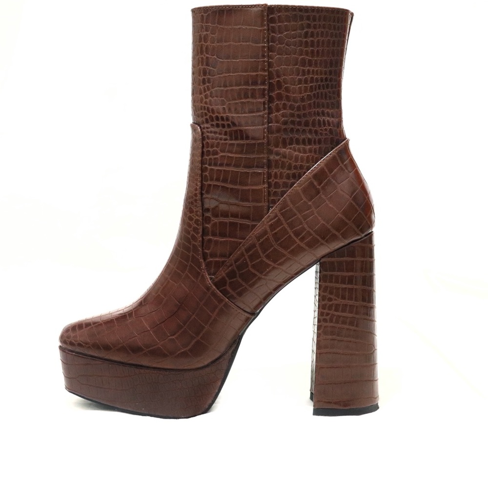 Public Desire Brown Faux Croc Platform Ankle Boots